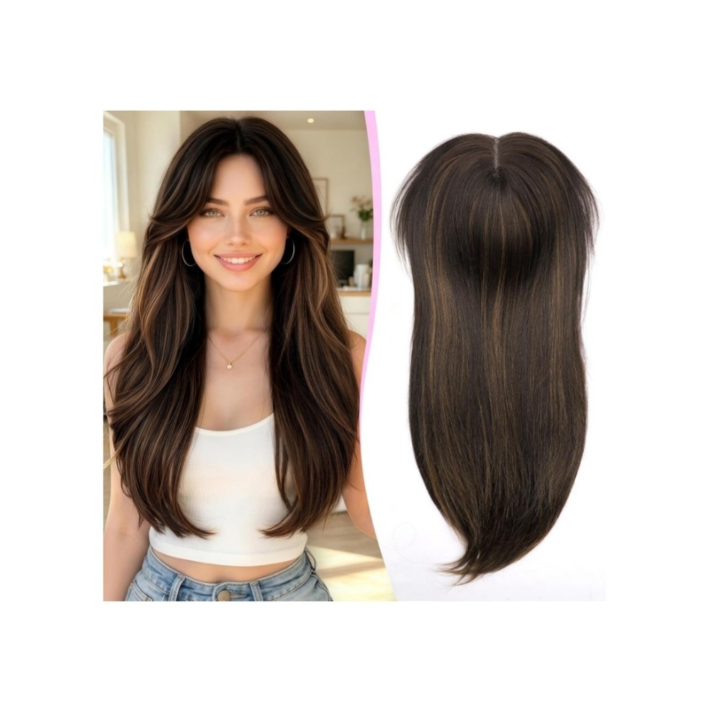 Isaic 24 Inch Synthetic Hair Topper Balayage Dark Brown Chestnut Clip-in 360